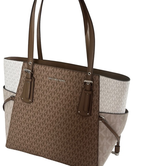 Michael Kors Driftwood Multi Signature Canvas Large Tote Shoulder Bag Zip Top - Picture 2 of 8